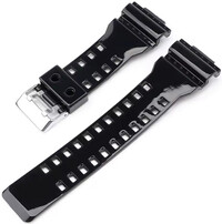 Armband für Casio G-Shock, Kunststoff, schwarz, glänzend, silberne Schließe (für Modelle GA-100, GA-110, GD-120, GLS-100)