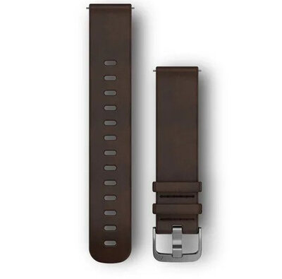 Garmin Quick Release Armband 20mm, Leder, dunkelbraun, silberne Schnalle (Venu, Venu Sq, Venu 2 plus, etc.)