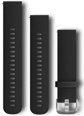 Garmin Quick Release Armband 20mm, Silikon, schwarz, silberne Schnalle (Venu, Venu Sq, Venu 2 plus, etc.) + Verlängerungsstück