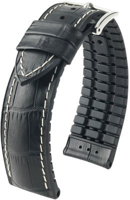 Schwarzes Armband Hirsch George L 0925128050-2 (Kalbsleder / Naturkautschuk)