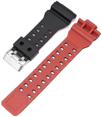 Armband für Casio G-Shock, Kunststoff, rot-schwarz, silberne Schließe (für Modelle GA-100, GA-110, GD-120, GLS-100)