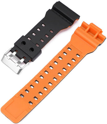 Armband für Casio G-Shock, Kunststoff, orange-schwarz, silberne Schließe (für Modelle GA-100, GA-110, GD-120, GLS-100)