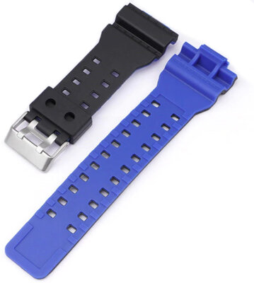 Armband für Casio G-Shock, Kunststoff, blau-schwarz, silberne Schließe (für Modelle GA-100, GA-110, GD-120, GLS-100)