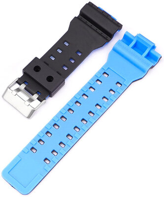 Armband für Casio G-Shock, Kunststoff, hellblau-schwarz, silberne Schließe (für Modelle GA-100, GA-110, GD-120, GLS-100)