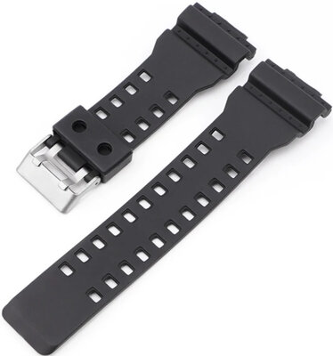 Armband für Casio G-Shock, Kunststoff, mattschwarz, Dornschließe silber (für Modelle GA-100, GA-110, GD-120, GLS-100)