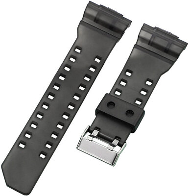 Armband für Casio G-Shock, Kunststoff, schwarz transparent, Dornschließe silber (für Modelle GA-100, GA-110, GD-120, GLS-100)