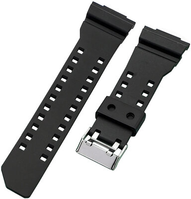 Armband für Casio G-Shock, Kunststoff, mattschwarz, Dornschließe silber (für Modelle GA-100, GA-110, GD-120, GLS-100)