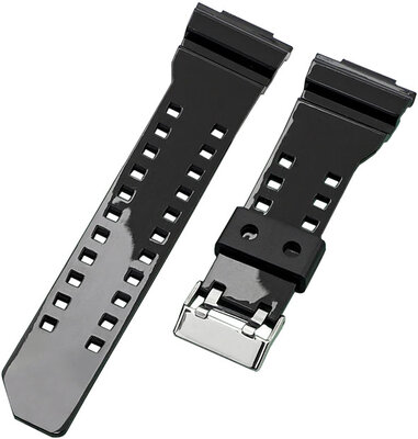 Armband für Casio G-Shock, Kunststoff, schwarz glänzend, Dornschließe silber (für Modelle GA-100, GA-110, GD-120, GLS-100)