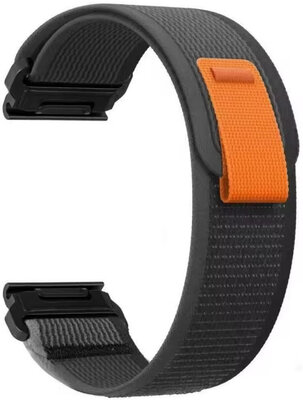 QuickFit Armband 22mm, Nylon, schwarz-grau, Klettverschluss (Garmin Fenix 7/6/5, Epix 2, MARQ 2, etc.)