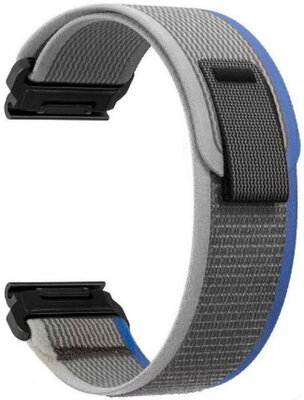 QuickFit Armband 22mm, Nylon, blau-grau, Klettverschluss (Garmin Fenix 7/6/5, Epix 2, MARQ 2, etc.)