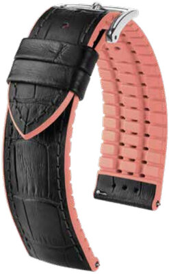 Armband Hirsch Andy M 0922328150-1, schwarz, Kalbsleder/Naturkautschuk, rosa, limitierte Auflage