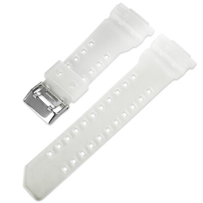 Armband für Casio G-Shock, Kunststoff, weiß transparent, silberne Schließe (für die Modelle GA-100, GA-110, GD-120, GLS-100)